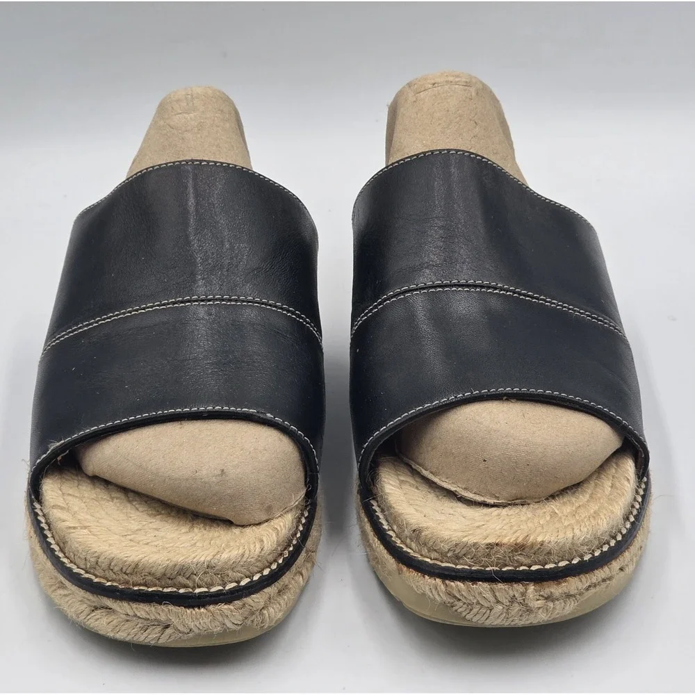 COACH Lola Espadrille Slide Sandals Black Leather Women's 8B J 237
